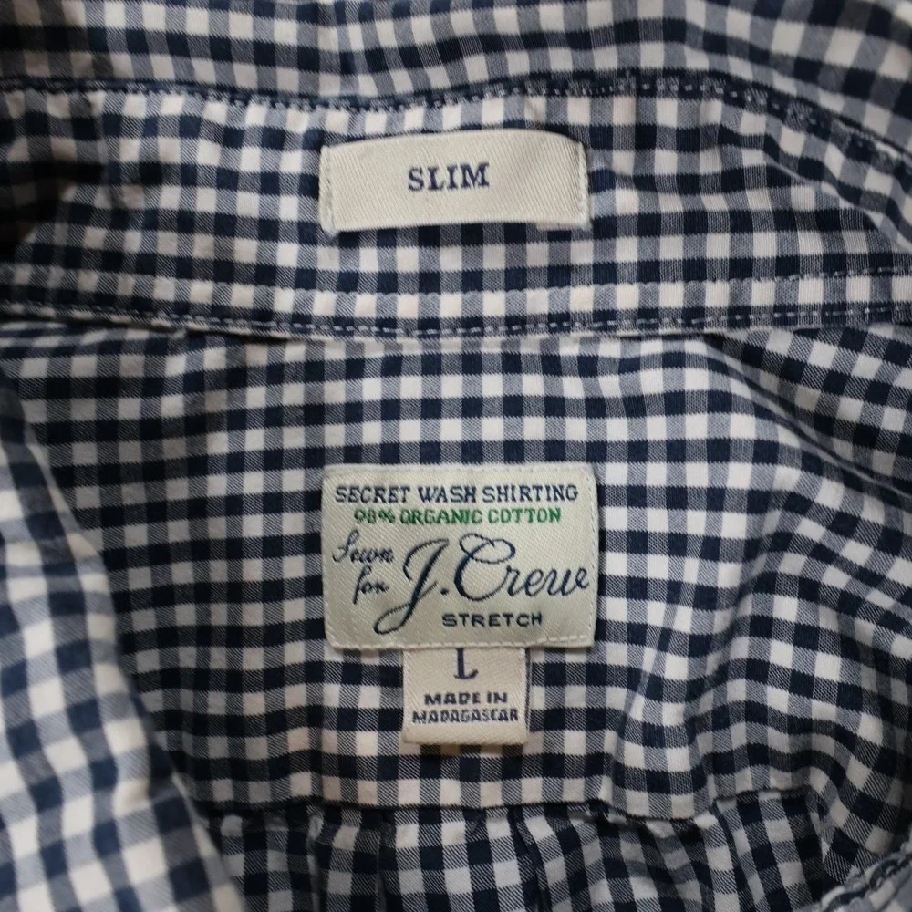 J.Crew Secret Wash Shirt Mens L Navy Excellent Slim Fit Gingham Stretch - Picture 7 of 11